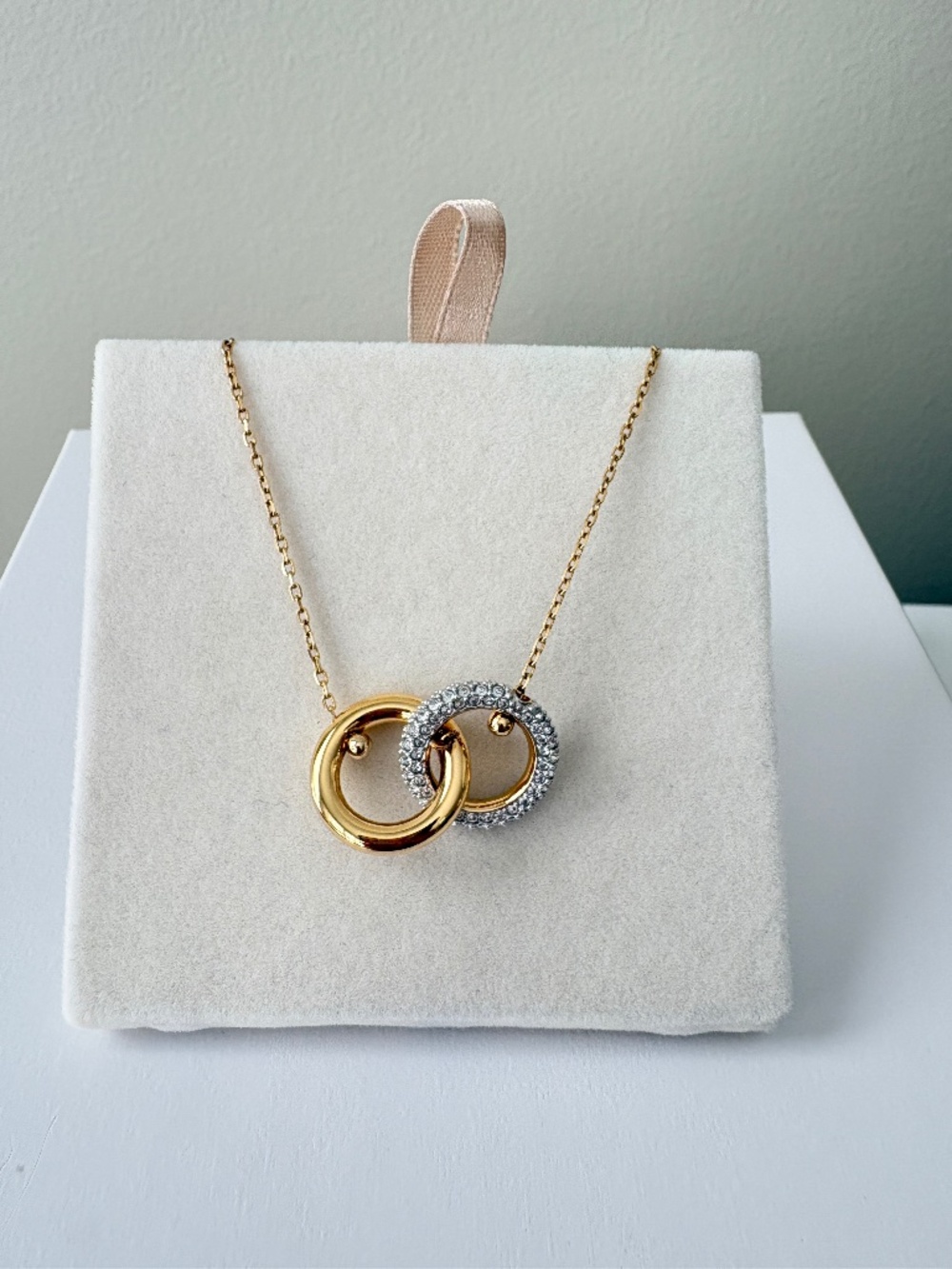 Swarovski Hollow Interlocking Circles Crystal Pendant Necklace in Gold Tone